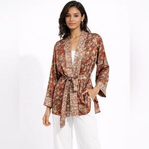 REVOLVE Tell Your Friends Floral Kimono Robe  Size S Boho Sheer Tie Waist